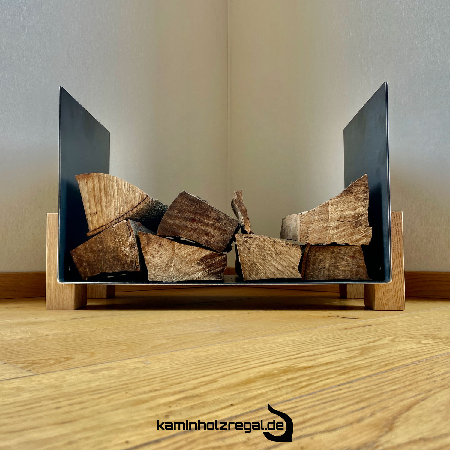 Neues Produkt - Kaminholzregal in U-Form mit massiven Eichenholz Füßen - ab sofort verfügbar Kaminholzregal U-Form Eichenholz Füße 1