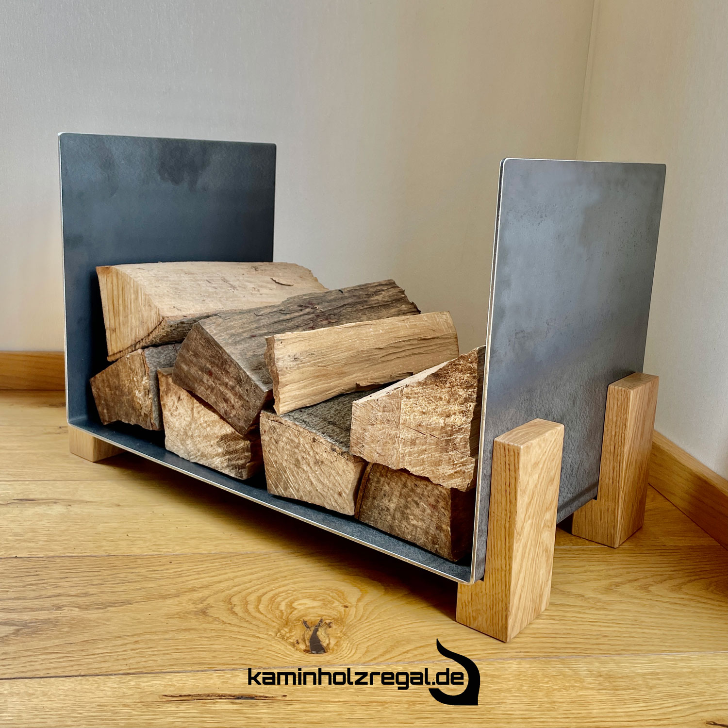 Kaminholzregal U-Form Eichenholz Füße  3