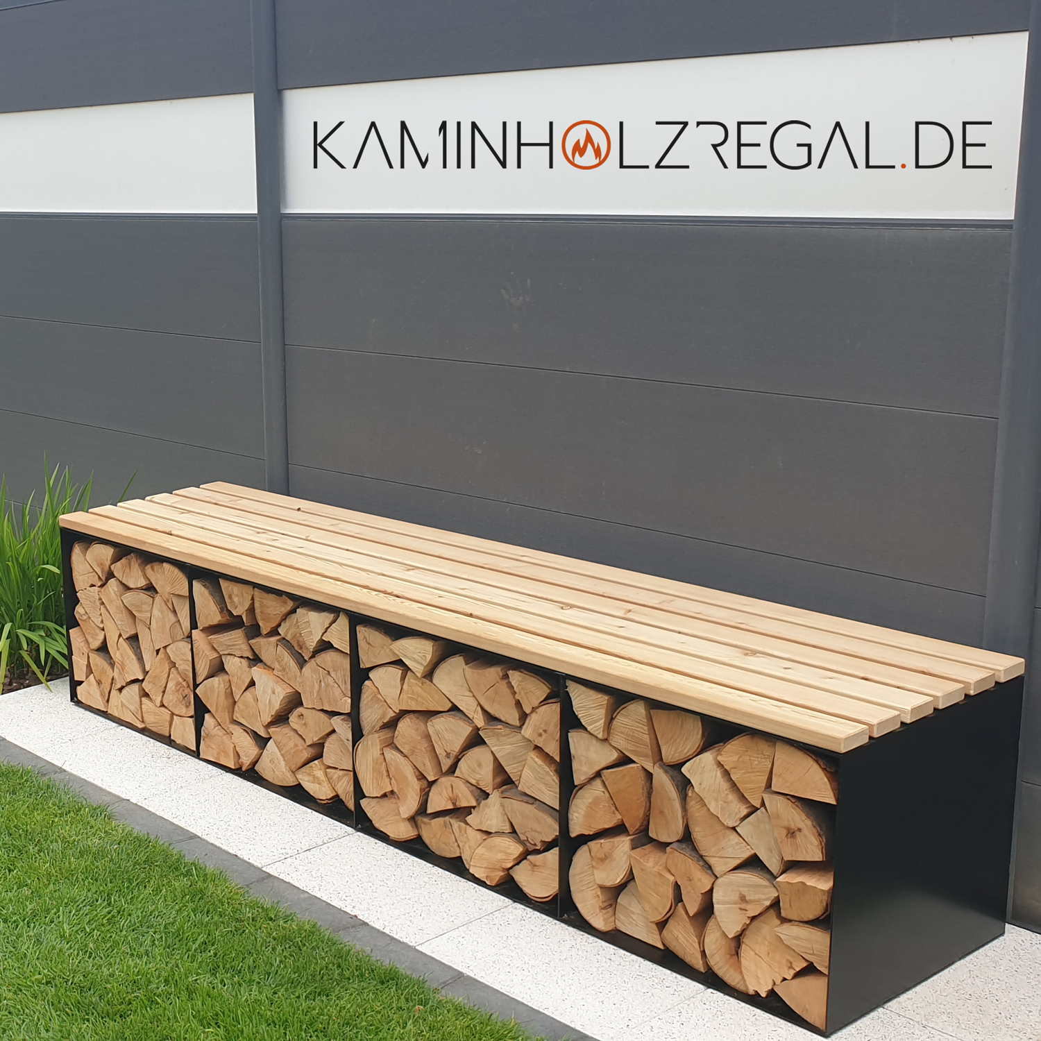 Sondermaß Kaminholzregal-Bank - tolles Kundenbild