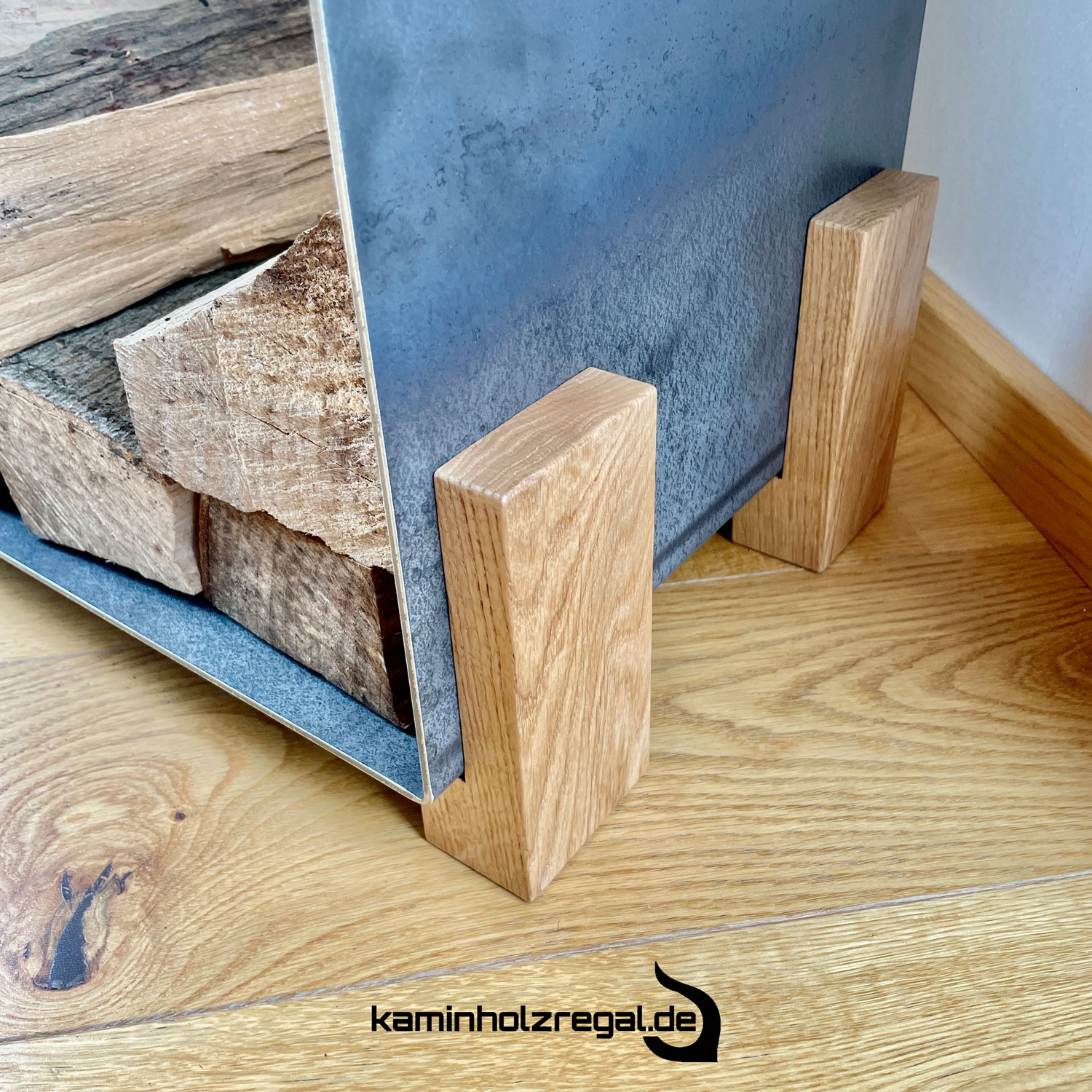 Kaminholzregal U-Form Eichenholz Füße  5